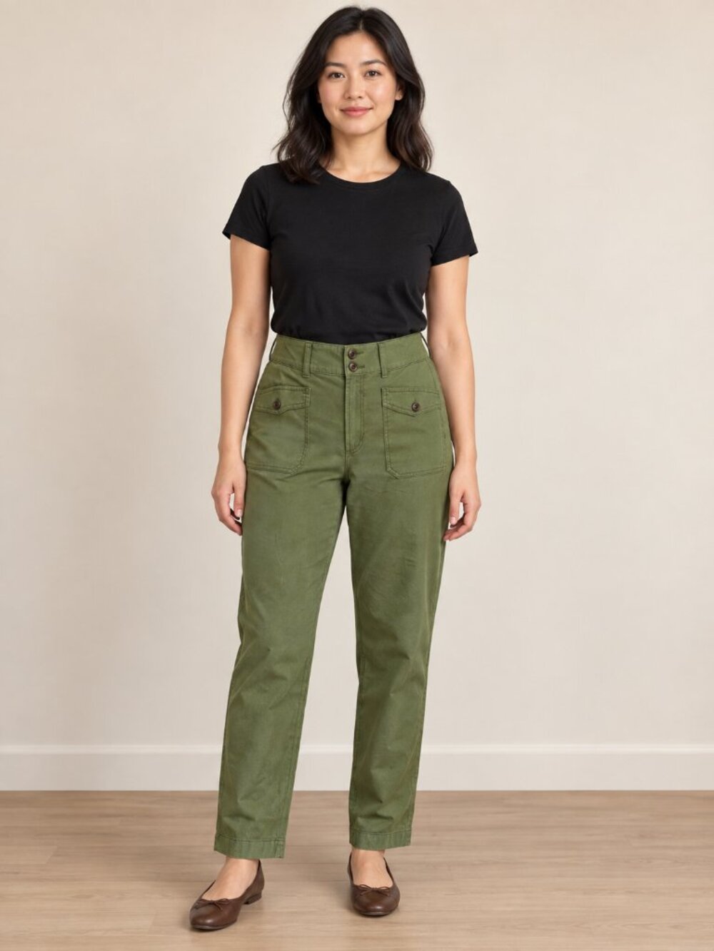 LC Lauren Conrad Green Patch Pocket Straight Leg Pants Size 8 Minimalist